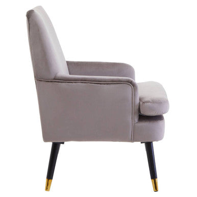 Loretta Mink Velvet Accent Chair with Wooden Legs and Padded Seat