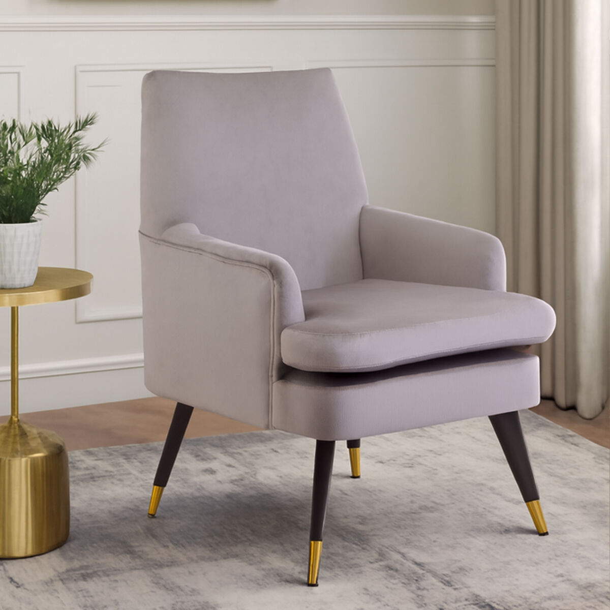 Loretta Mink Velvet Accent Chair with Wooden Legs and Padded Seat
