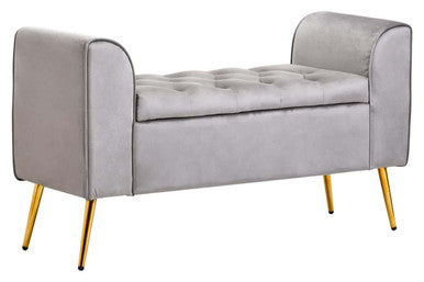 Loretta Grey Velvet Storage Bench with Tufted Seat
