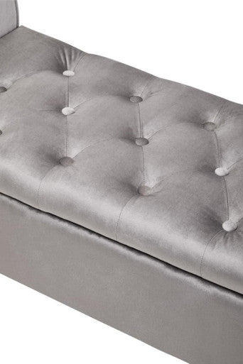 Loretta Grey Velvet Storage Bench with Tufted Seat