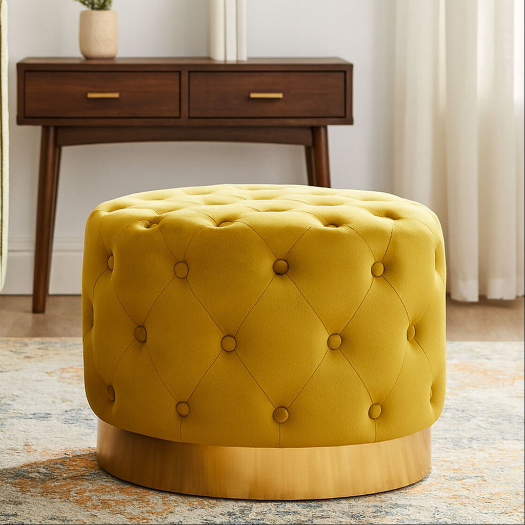 Loretta Pistachio Velvet Stool with Button Tufting