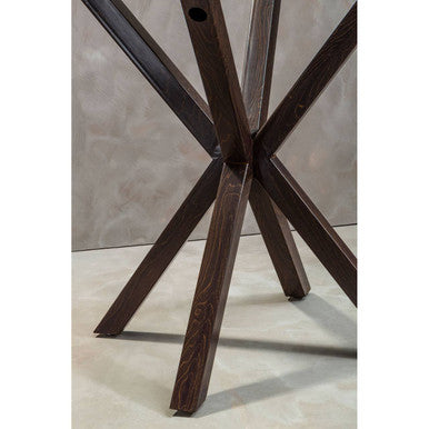 Clear Glass Top Round Dining Table with Black Wood Effect Metal Legs, Salford