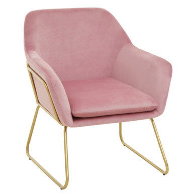 Xander Pink Velvet Modern Accent Chair with Gold Finish Base