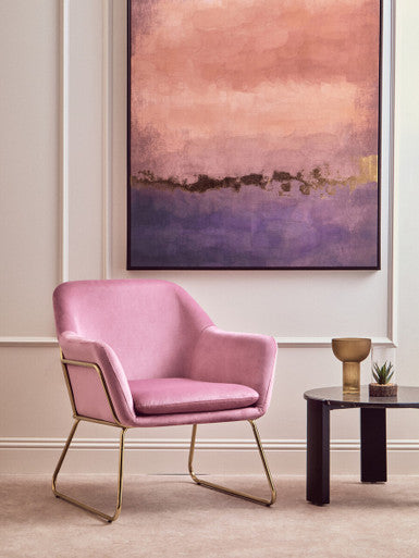 Xander Pink Velvet Modern Accent Chair with Gold Finish Base