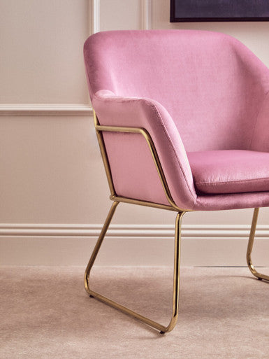 Xander Pink Velvet Modern Accent Chair with Gold Finish Base