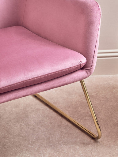 Xander Pink Velvet Modern Accent Chair with Gold Finish Base