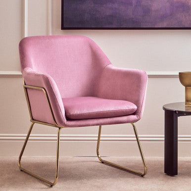 Xander Pink Velvet Modern Accent Chair with Gold Finish Base