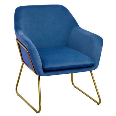 Xander Midnight Blue Velvet Accent Chair with Gold Finish Base