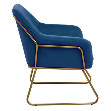 Xander Midnight Blue Velvet Accent Chair with Gold Finish Base