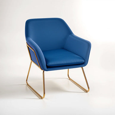 Xander Midnight Blue Velvet Accent Chair with Gold Finish Base
