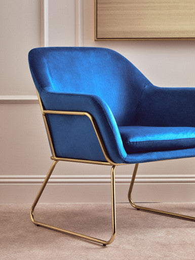Xander Midnight Blue Velvet Accent Chair with Gold Finish Base