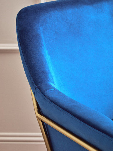 Xander Midnight Blue Velvet Accent Chair with Gold Finish Base