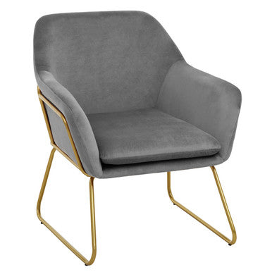 Xander Grey Velvet Accent Chair with Gold Finish Base