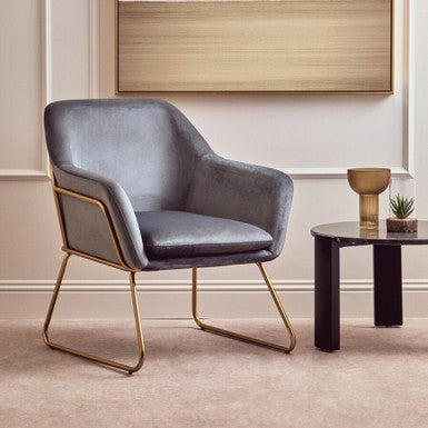 Xander Grey Velvet Accent Chair with Gold Finish Base