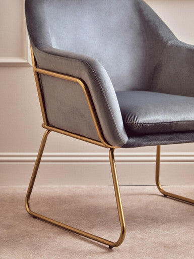 Xander Grey Velvet Accent Chair with Gold Finish Base