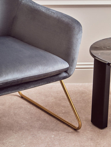 Xander Grey Velvet Accent Chair with Gold Finish Base
