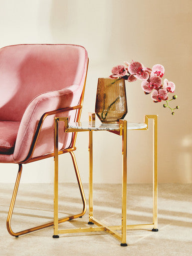 Xander Pink Velvet Accent Chair with Gold Finish Base