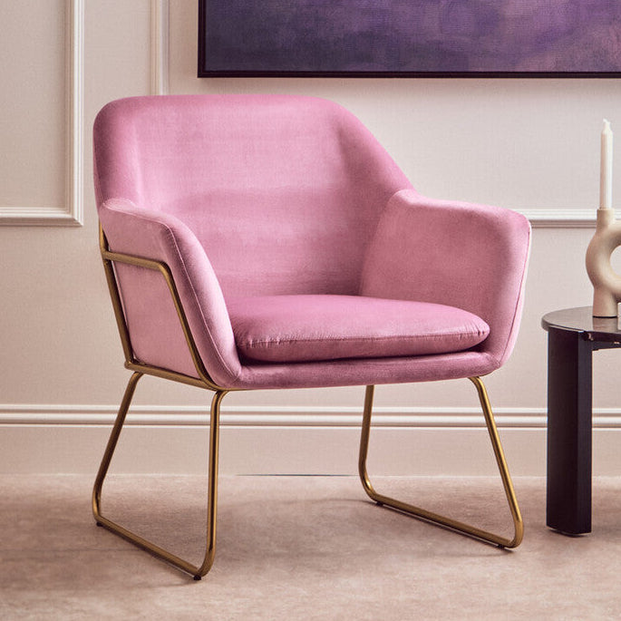 Xander Pink Velvet Accent Chair with Gold Finish Base