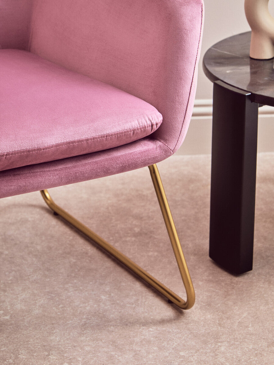 Xander Pink Velvet Accent Chair with Gold Finish Base