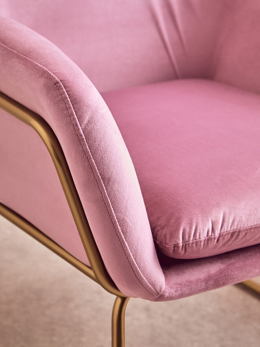 Xander Pink Velvet Accent Chair with Gold Finish Base