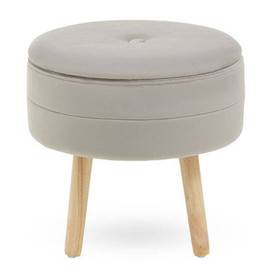 Ivy Mink Velvet Storage Stool with Wooden Legs