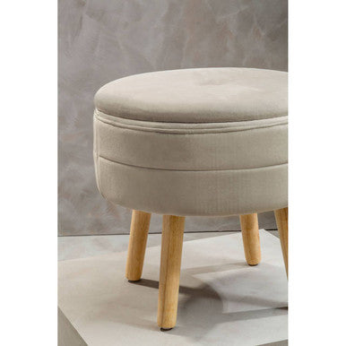 Ivy Mink Velvet Storage Stool with Wooden Legs