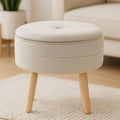 Ivy Mink Velvet Storage Stool with Wooden Legs