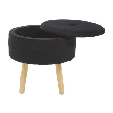 Ivy Black Velvet Storage Stool with Wooden Legs