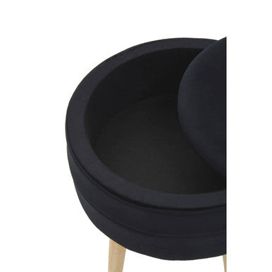 Ivy Black Velvet Storage Stool with Wooden Legs
