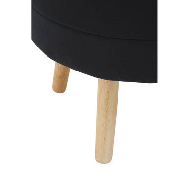 Ivy Black Velvet Storage Stool with Wooden Legs
