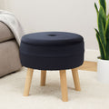 Ivy Black Velvet Storage Stool with Wooden Legs