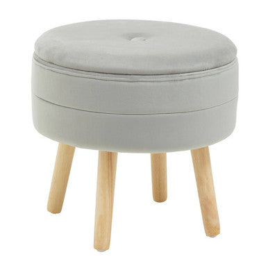 Ivy Grey Velvet Storage Stool with Wooden Legs