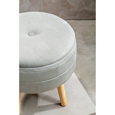 Ivy Grey Velvet Storage Stool with Wooden Legs