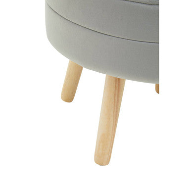 Ivy Grey Velvet Storage Stool with Wooden Legs