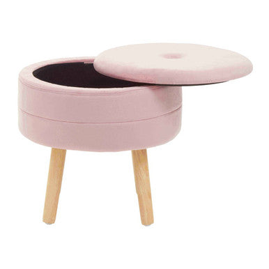 Ivy Pink Velvet Storage Stool with Wooden Legs