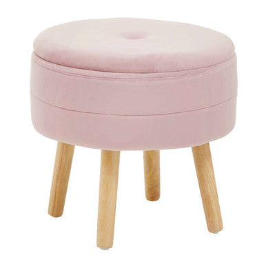 Ivy Pink Velvet Storage Stool with Wooden Legs