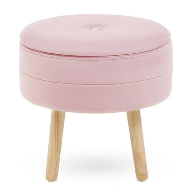 Ivy Pink Velvet Storage Stool with Wooden Legs