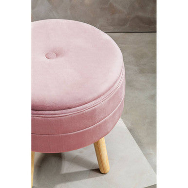 Ivy Pink Velvet Storage Stool with Wooden Legs