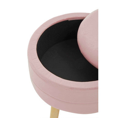 Ivy Pink Velvet Storage Stool with Wooden Legs