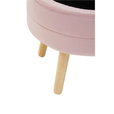 Ivy Pink Velvet Storage Stool with Wooden Legs