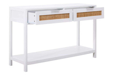 White Wooden Console Table with Rattan 2 Drawers, Sherman