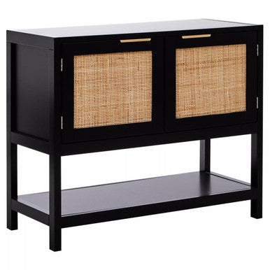 Black Wood and Rattan Two Door Side Cabinet | Sherman
