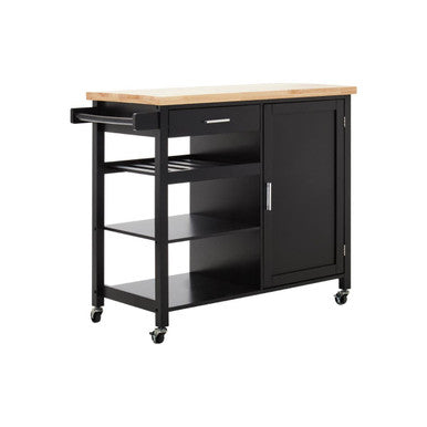 Black Kitchen Trolley with Drawer and Cabinet, Frankfurt