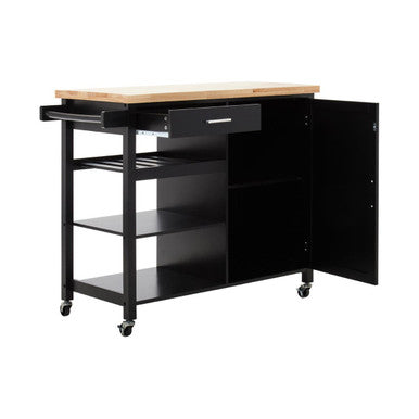 Black Kitchen Trolley with Drawer and Cabinet, Frankfurt