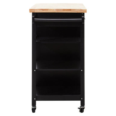 Black Kitchen Trolley with Drawer and Cabinet, Frankfurt