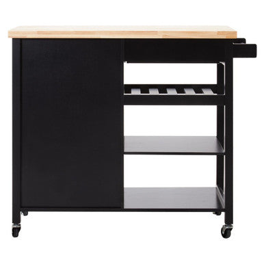 Black Kitchen Trolley with Drawer and Cabinet, Frankfurt
