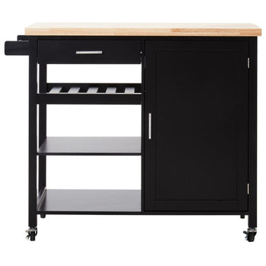 Black Kitchen Trolley with Drawer and Cabinet, Frankfurt