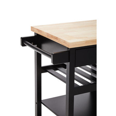Black Kitchen Trolley with Drawer and Cabinet, Frankfurt