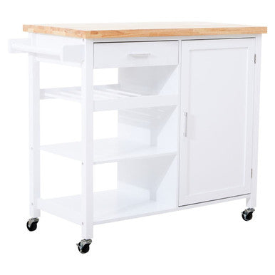 White Kitchen Trolley with Drawer and Cabinet, Frankfurt
