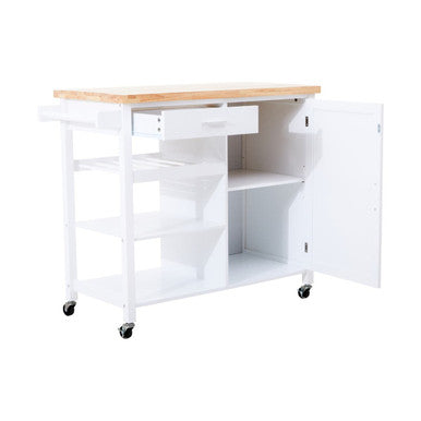 White Kitchen Trolley with Drawer and Cabinet, Frankfurt